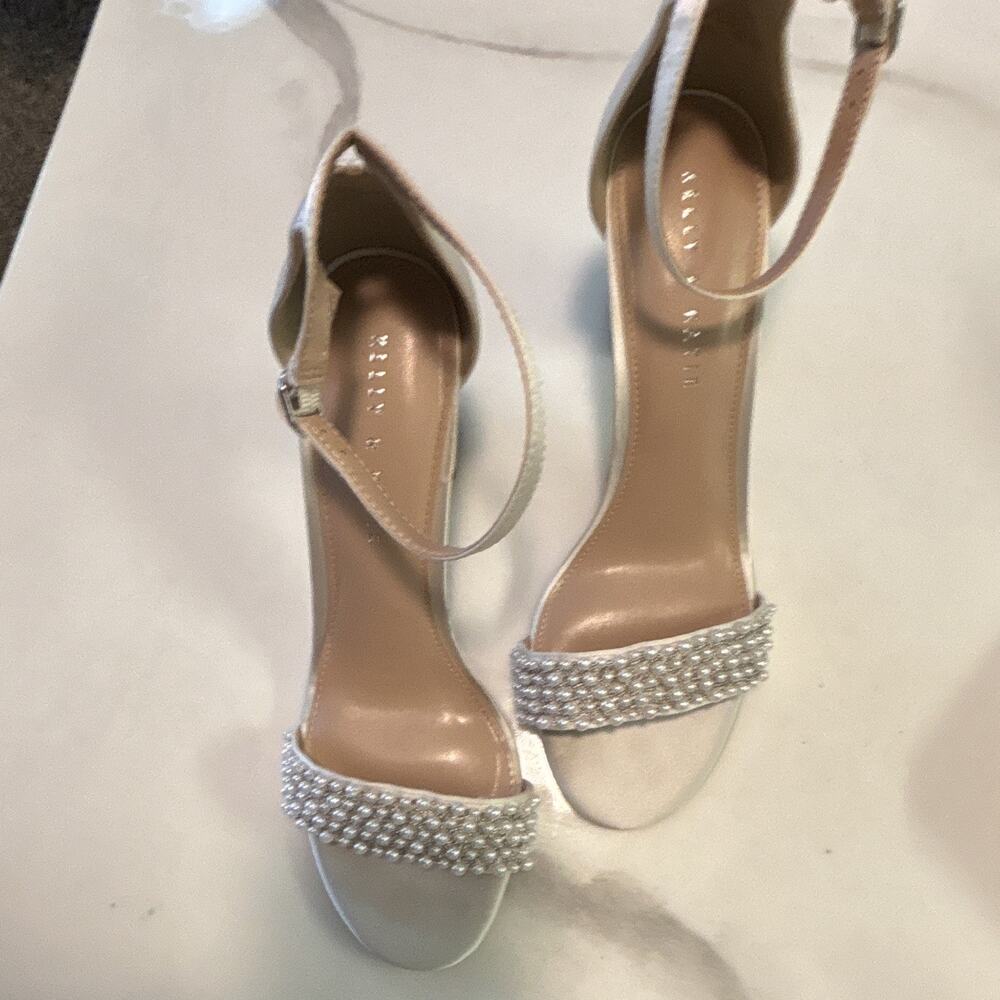 Kelly & Katie white satin pearled heels